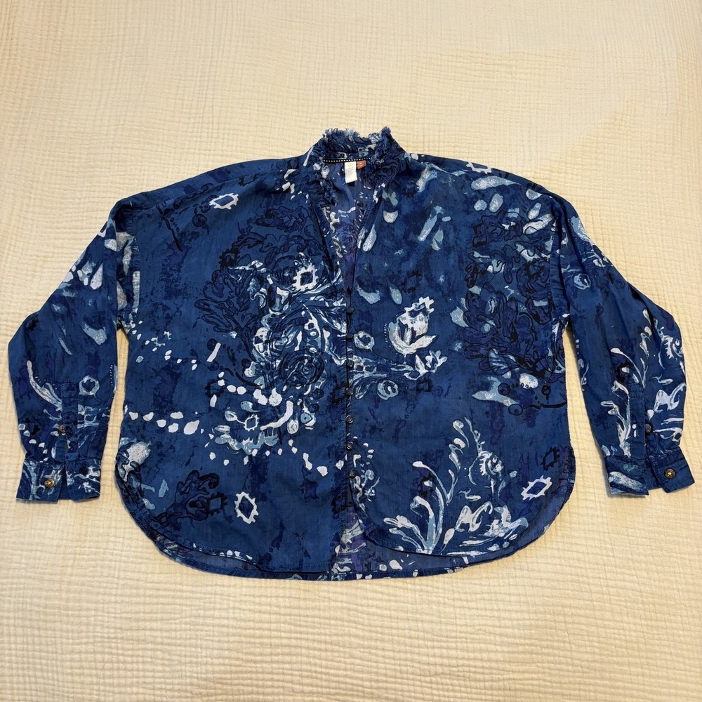 Anthropologie‎ Pilcro The Tavi Ruffled Button Down Top Small Petite Floral Boho